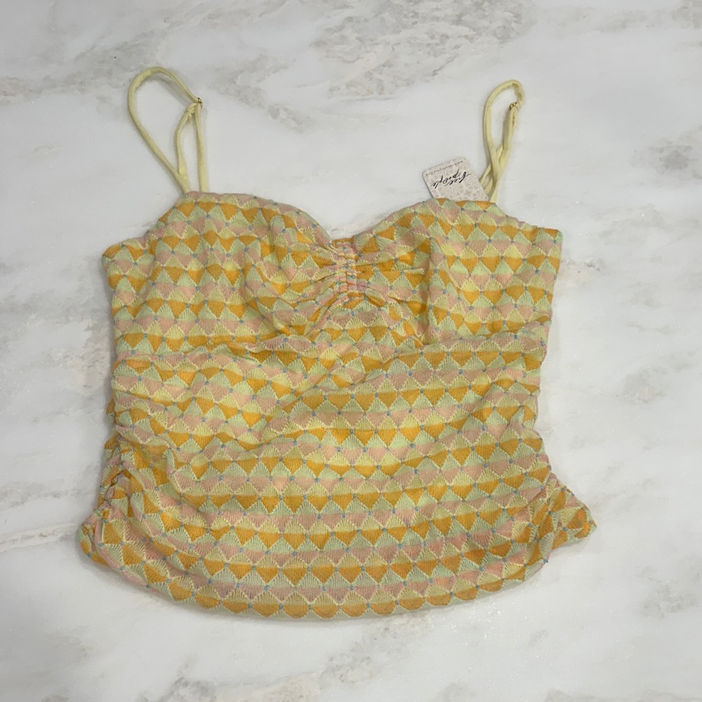 Free People Yellow Geometric Camisole Size XL